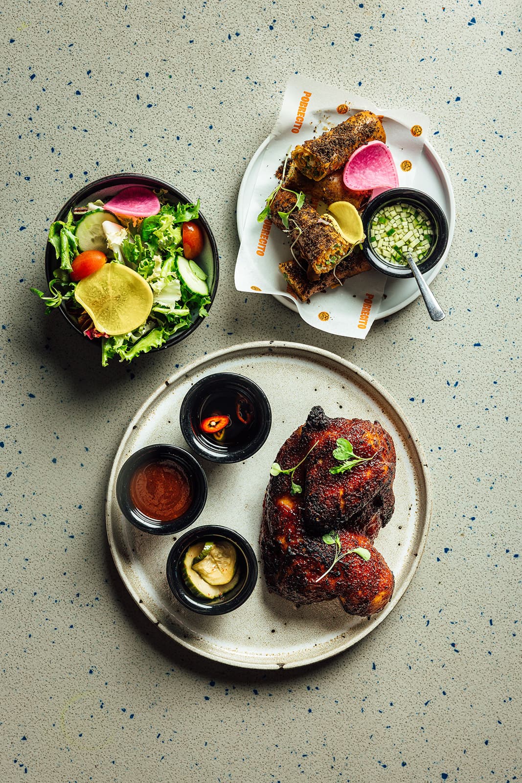 Lunch salads and roast chicken